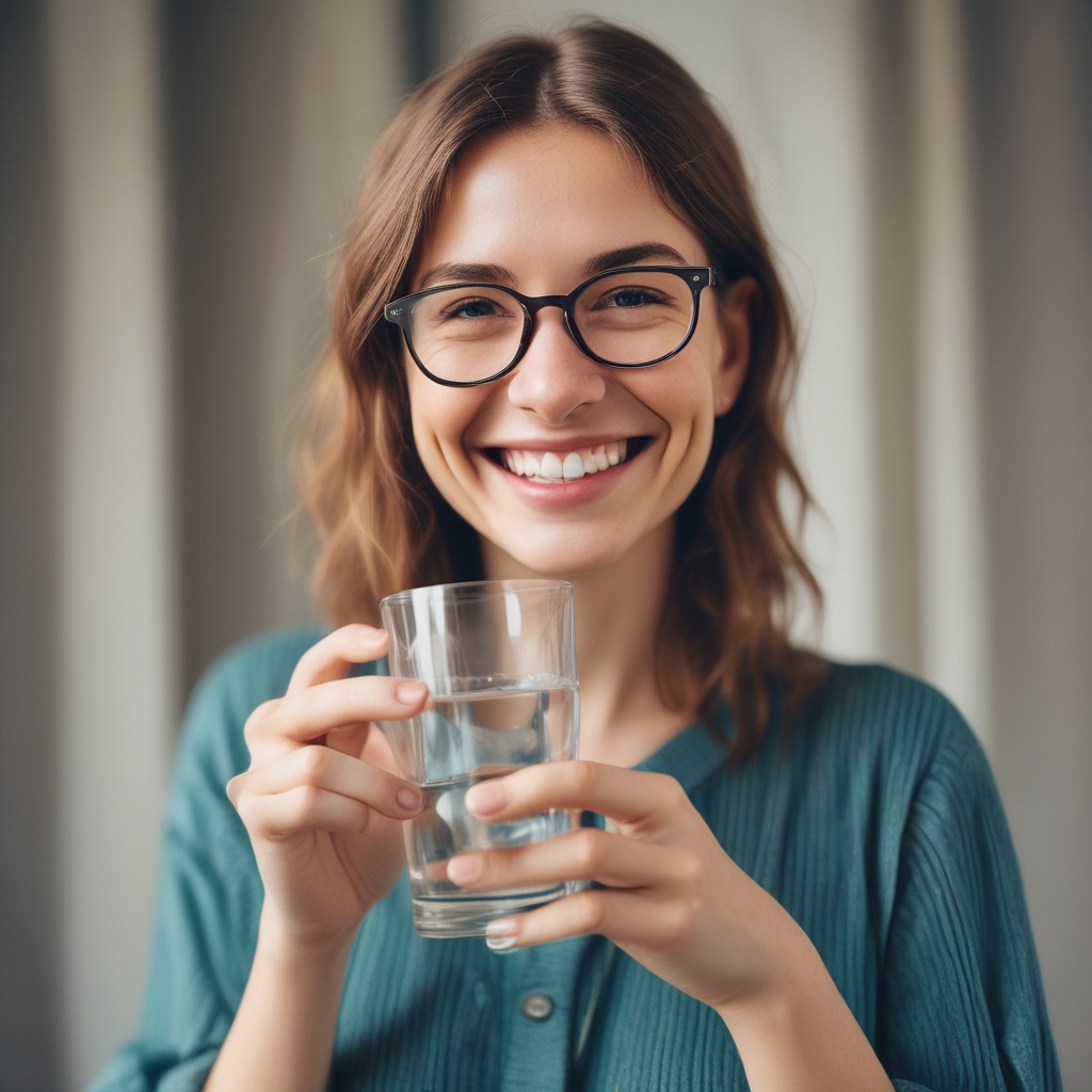 Smiling person with water glass
